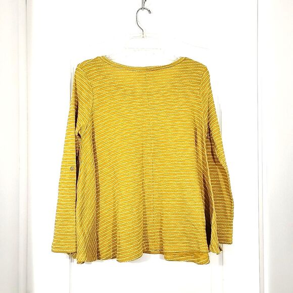 Ya Los Angeles Women's Med Yellow Top Long Sleeve Stripe Roll Tab Sleeve - Picture 2 of 4